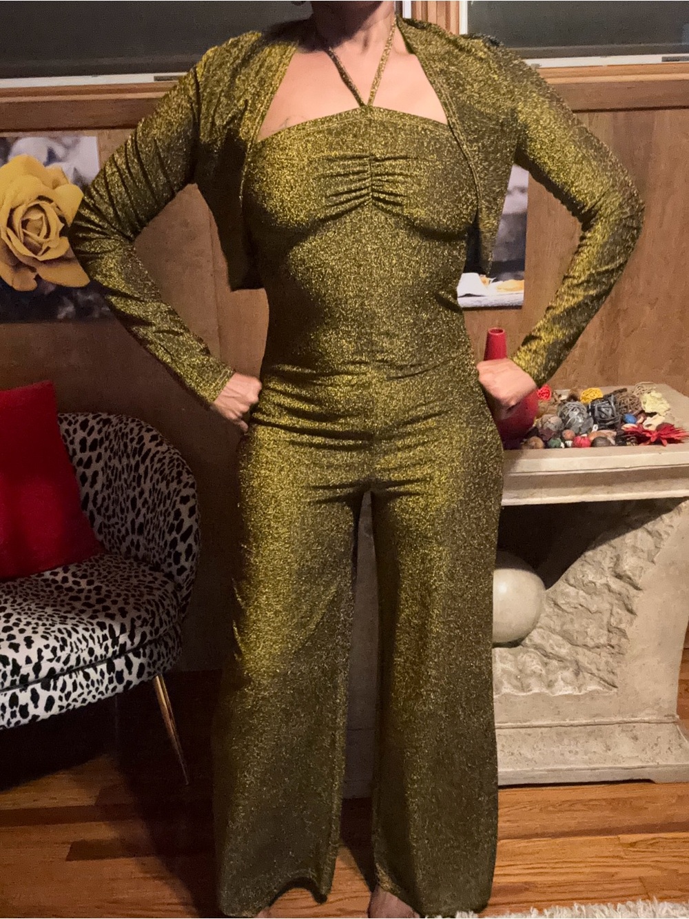 Olive Green Halter Jumpsuit with Matching Bolero